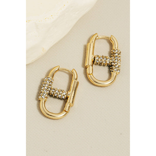 Pave Metallic Carabiner Hoop Drop Earrings